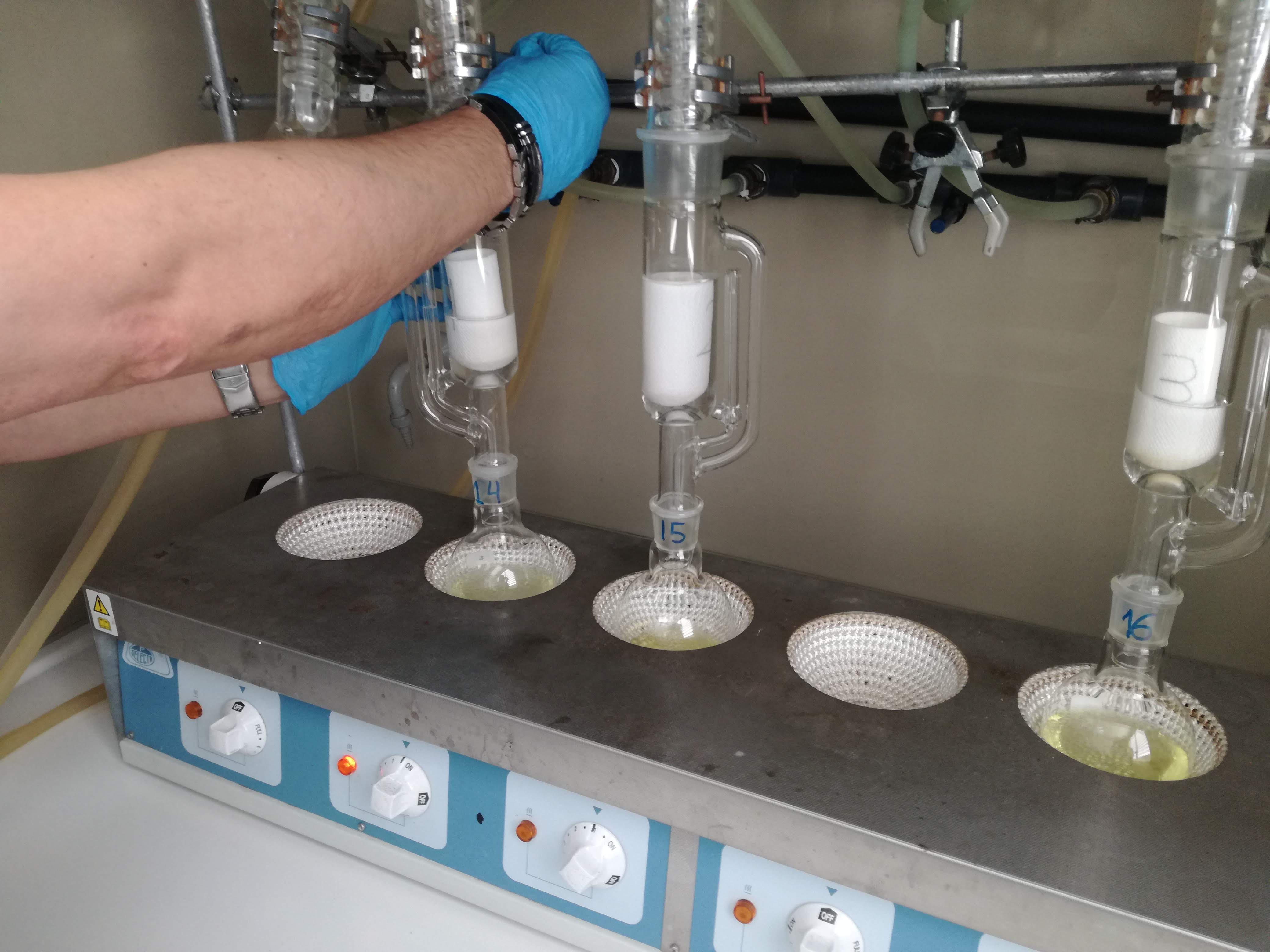 Extraction of fats in quinoa. Soxhlet method